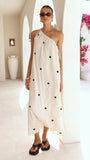 Nasira One Shoulder Maxi Dress Oat Black Polka Dot