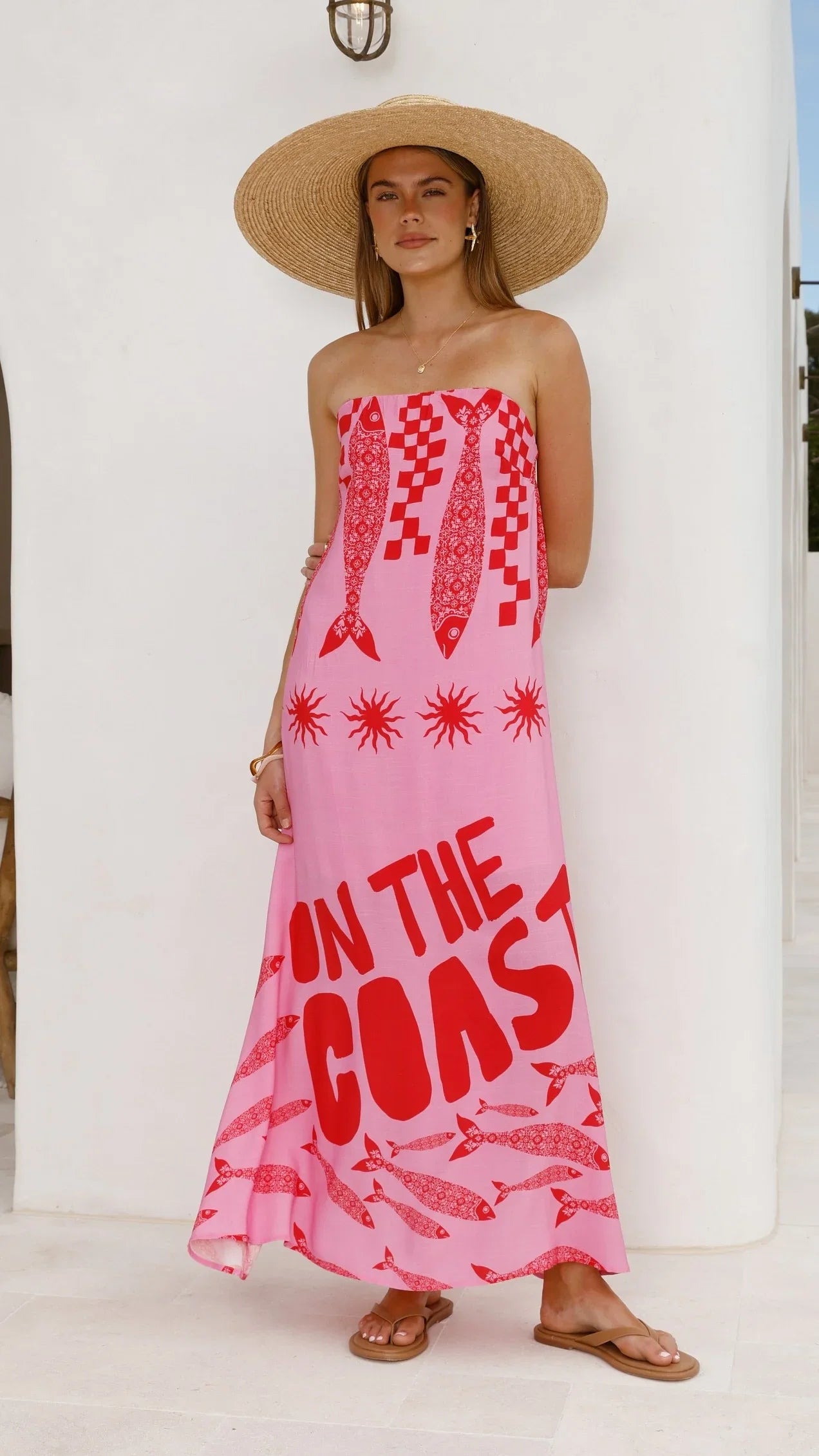 Elidie Maxi Dress Pink Red Tide