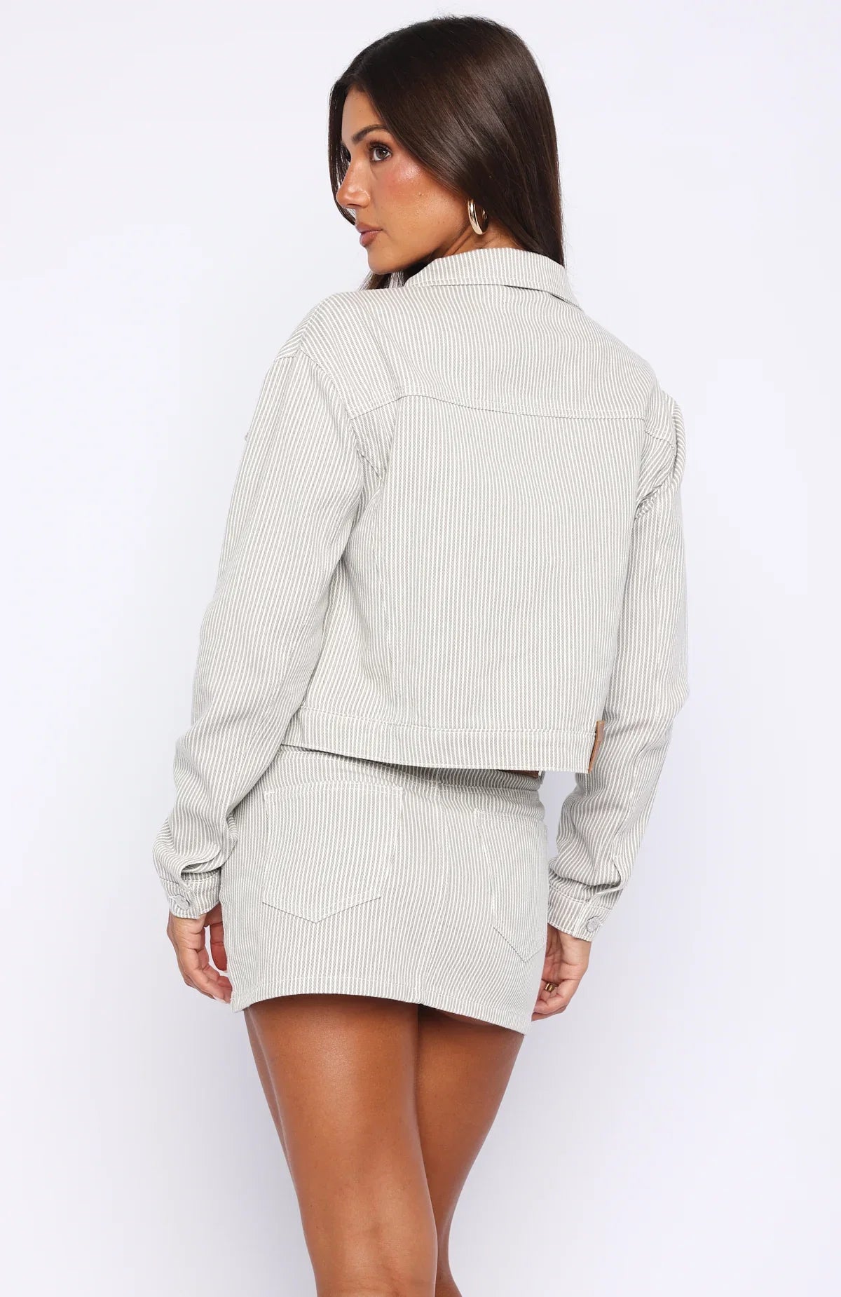 Mariah Striped Denim Jacket Grey White