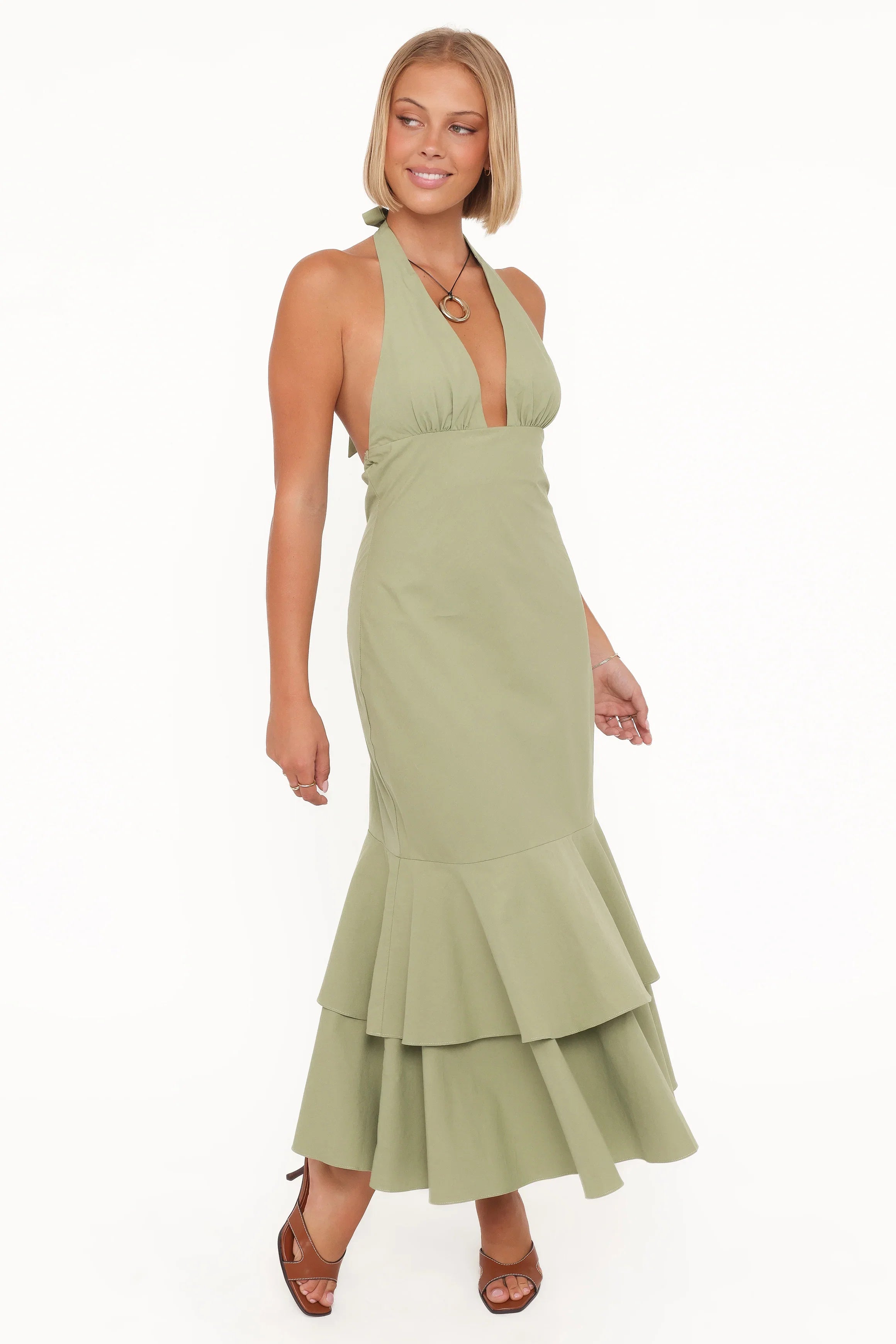Robyn Halterneck Maxi Dress Olive Green