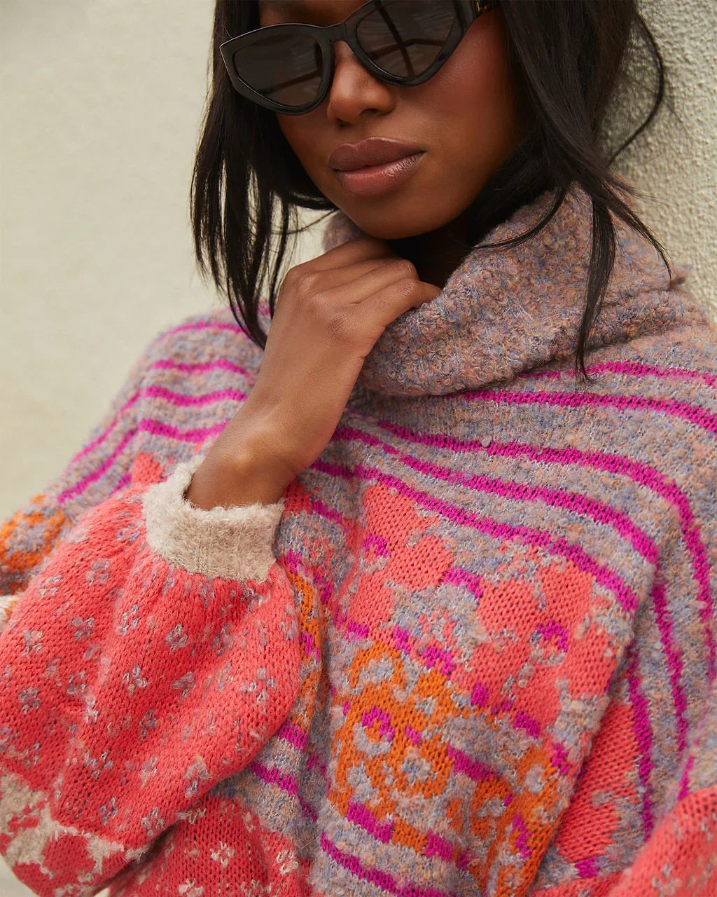Monet Knit Printed Turtleneck Pullover Sweater