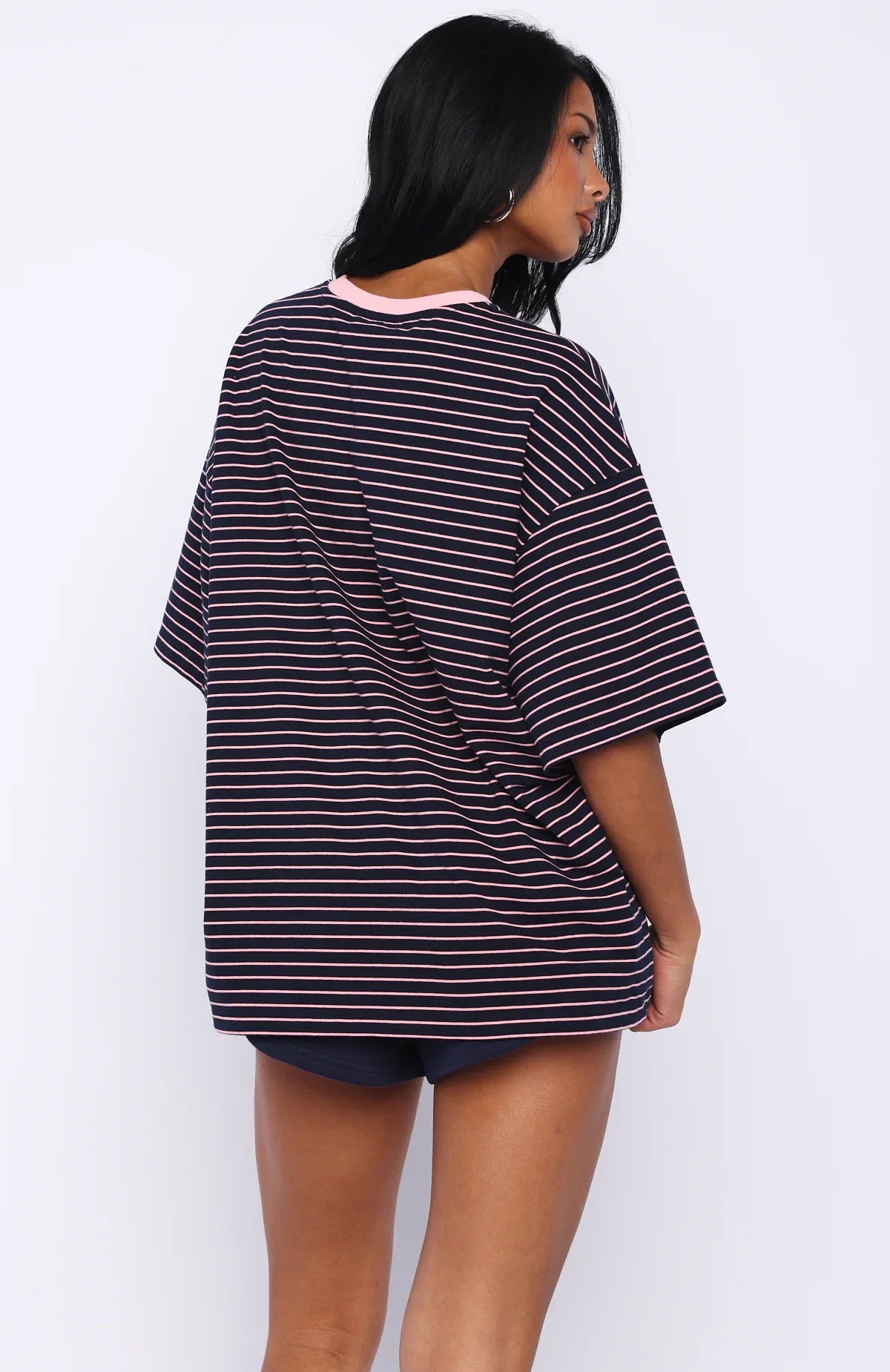 Good Old Days Oversized Tee Pink Navy Stripe