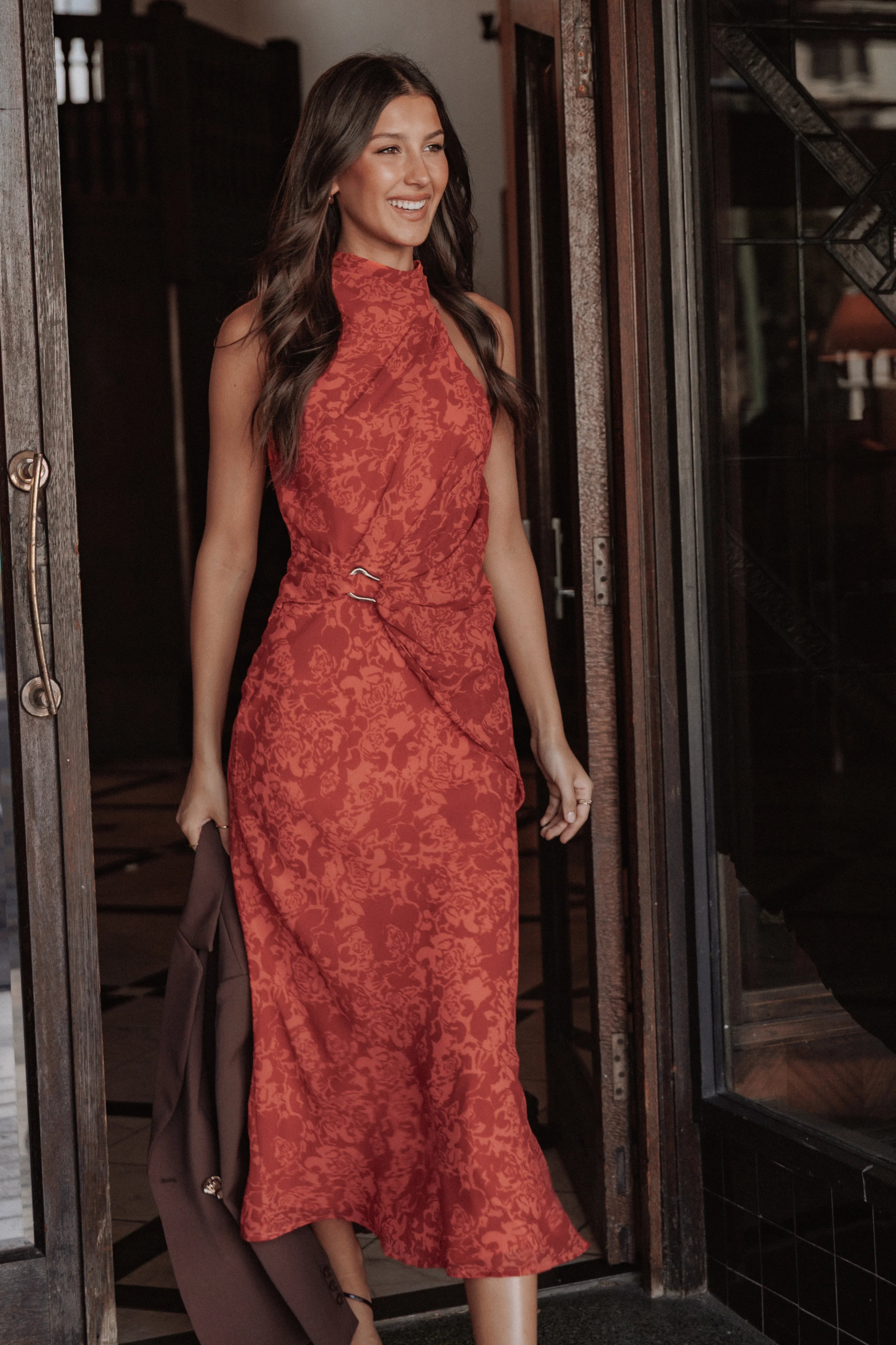 Isabeau Midi Dress Red Roses