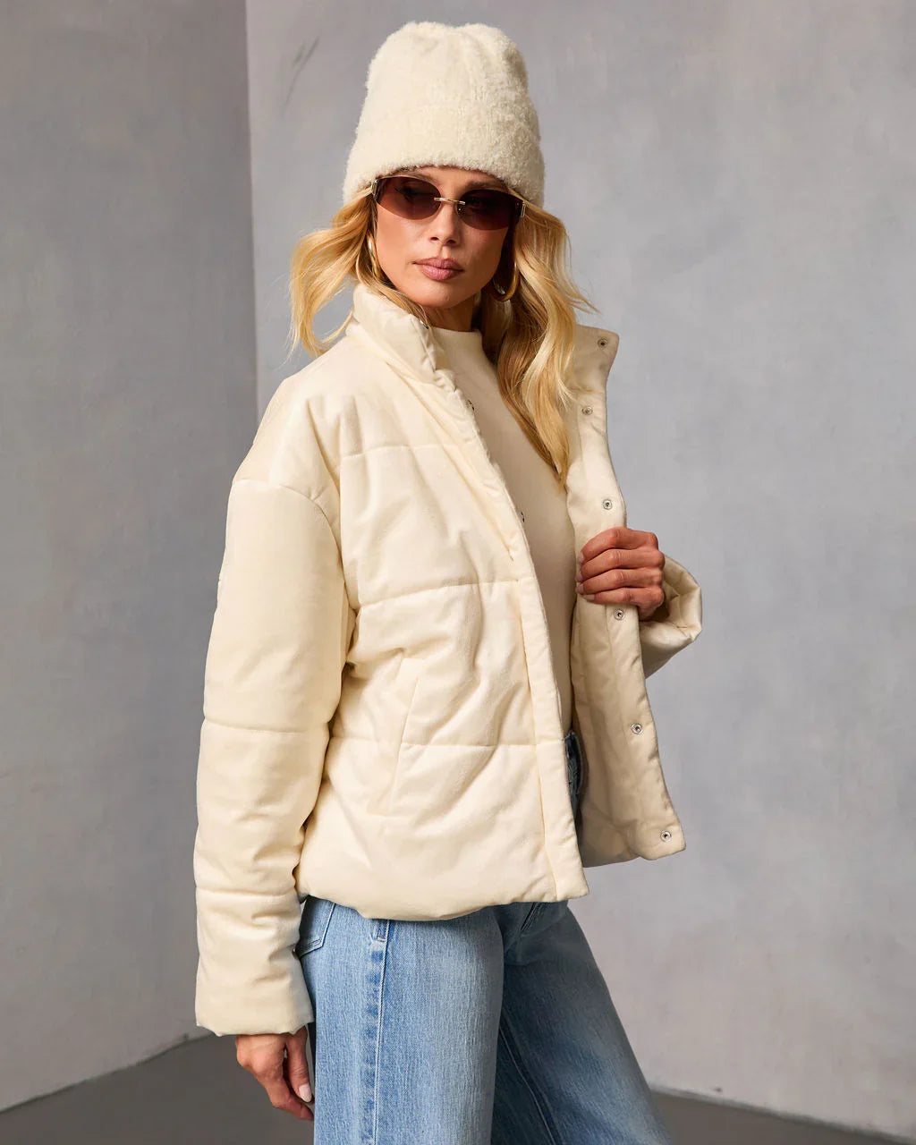 Frosted Avenue Faux Suede Puffer Jacket