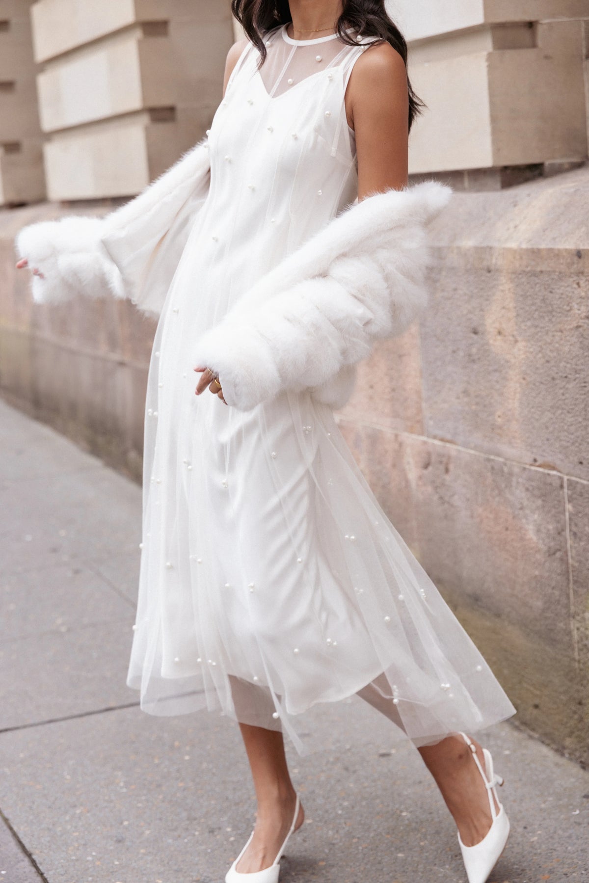 Yulia Pearl Midi Dress Ecru