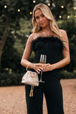 Louise Feather Trim Jumpsuit Black