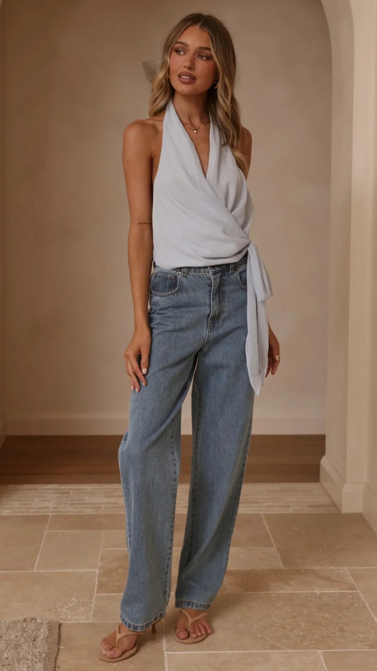 Belle Halter Neck Top Blue