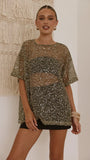 Zinnia Oversized Sequins Tee Khaki