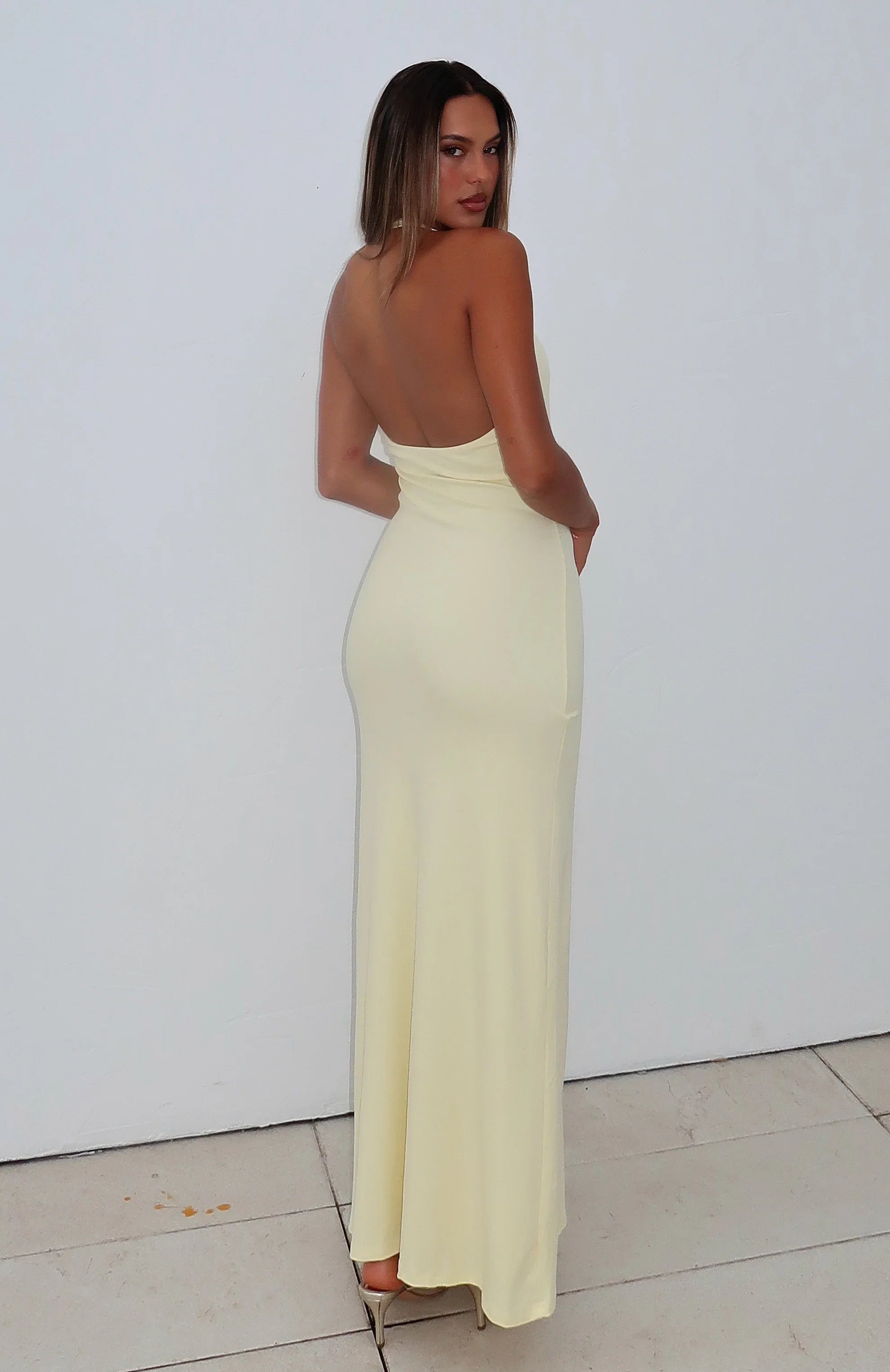 Took A Chance Halter Maxi Dress Lemon