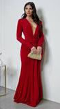 Leilani Metallic Ruched Deep V Maxi Dress Red