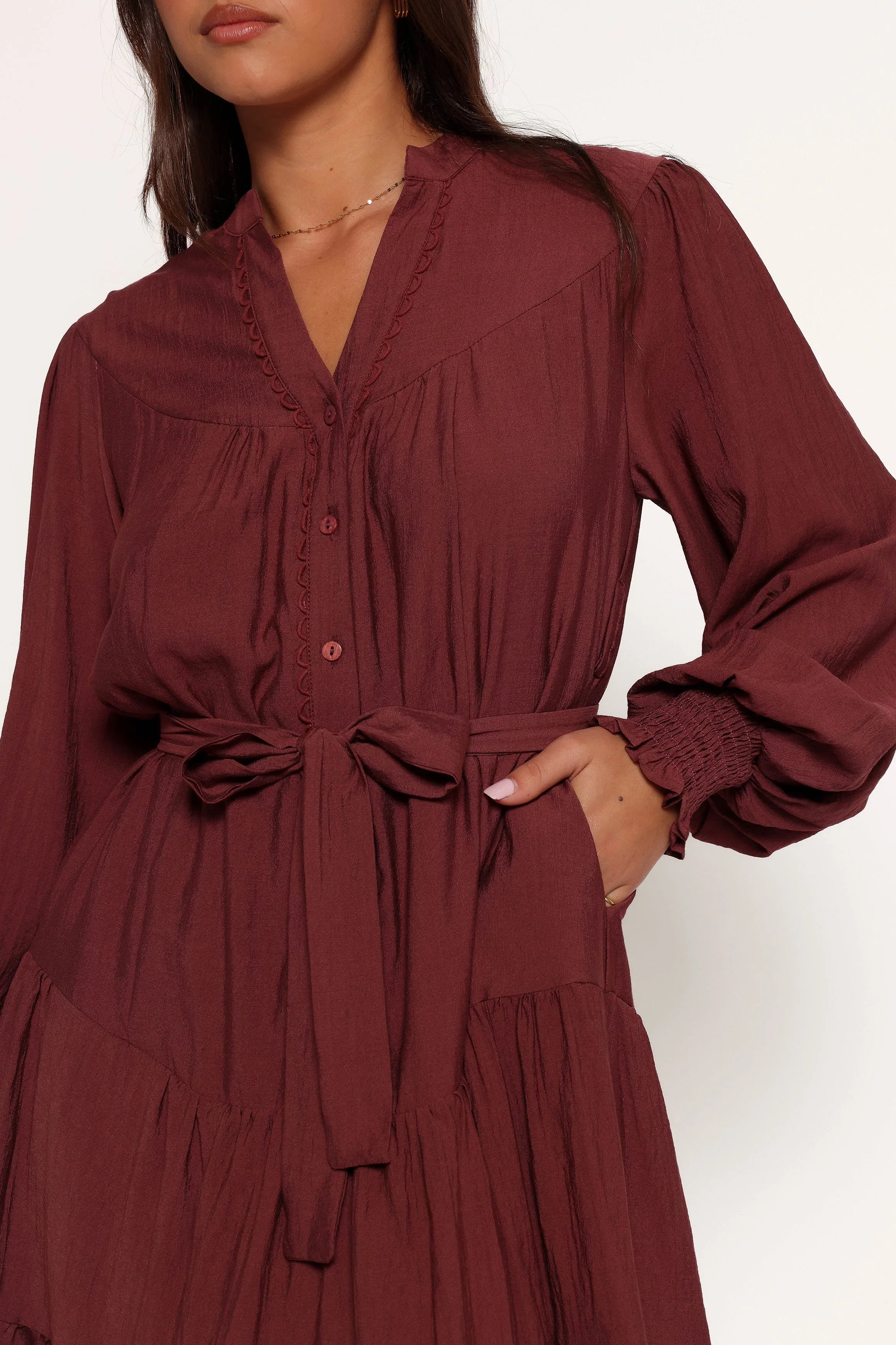 Pierce Long Sleeve Mini Dress Dark Wine