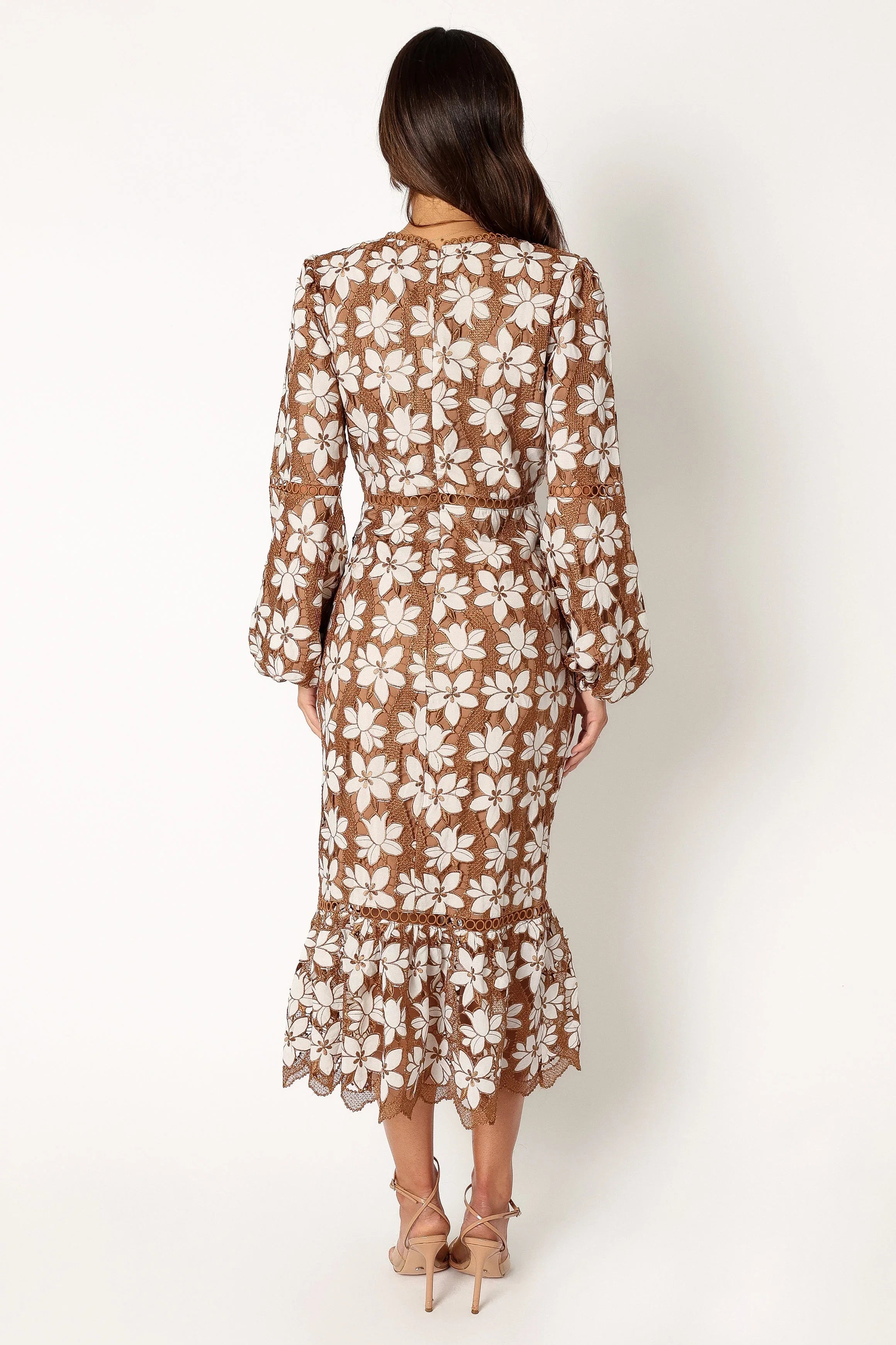 Pierre Long Sleeve Lace Maxi Dress Mocha