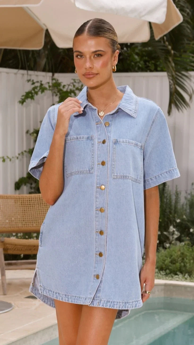 Rayna Denim Mini Dress Light Denim
