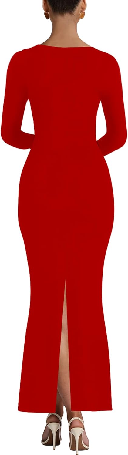 Long Sleeve Square Neck Bodycon Maxi Dress