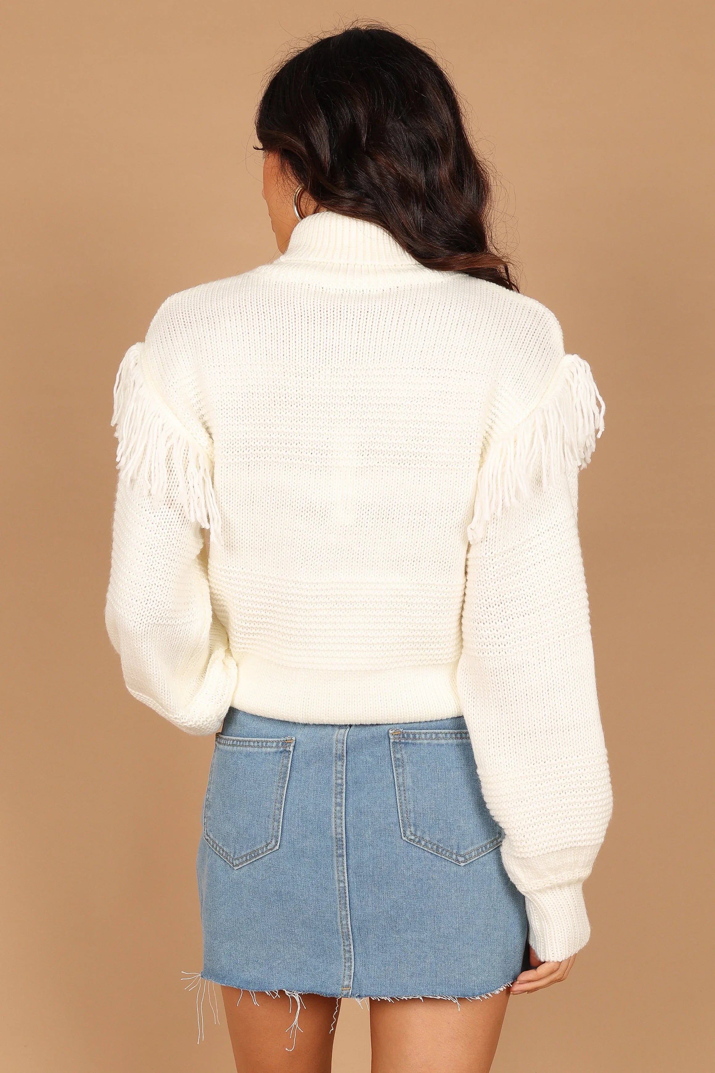 Christie Fringe Knit Sweater Cream