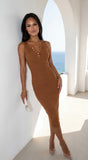 Milana Henley Ribbed Midi Dress Caramel Brown