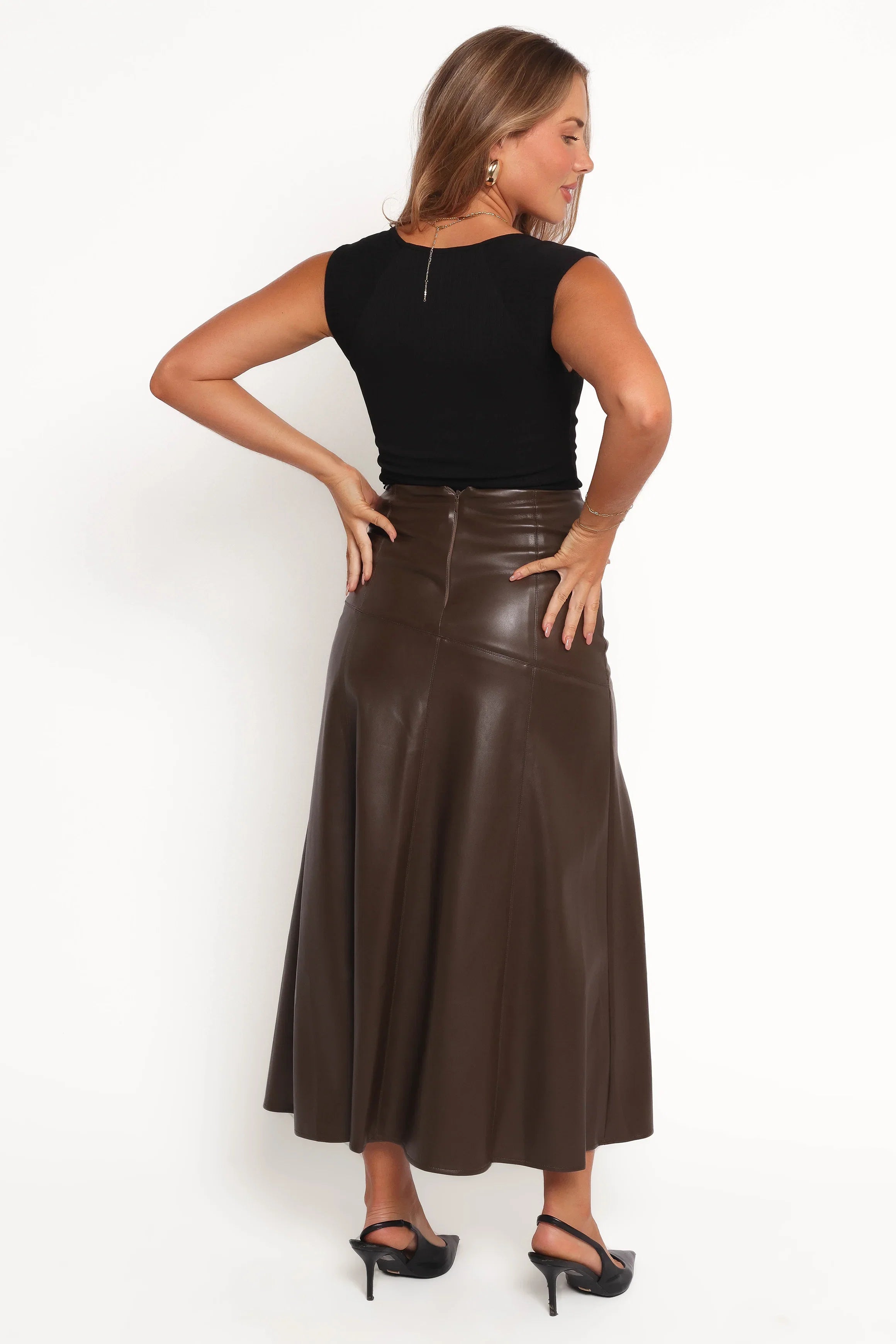 Haelee Faux Leather Skirt Brown