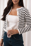 Cynthia Striped Button Front Cardigan Black Cream