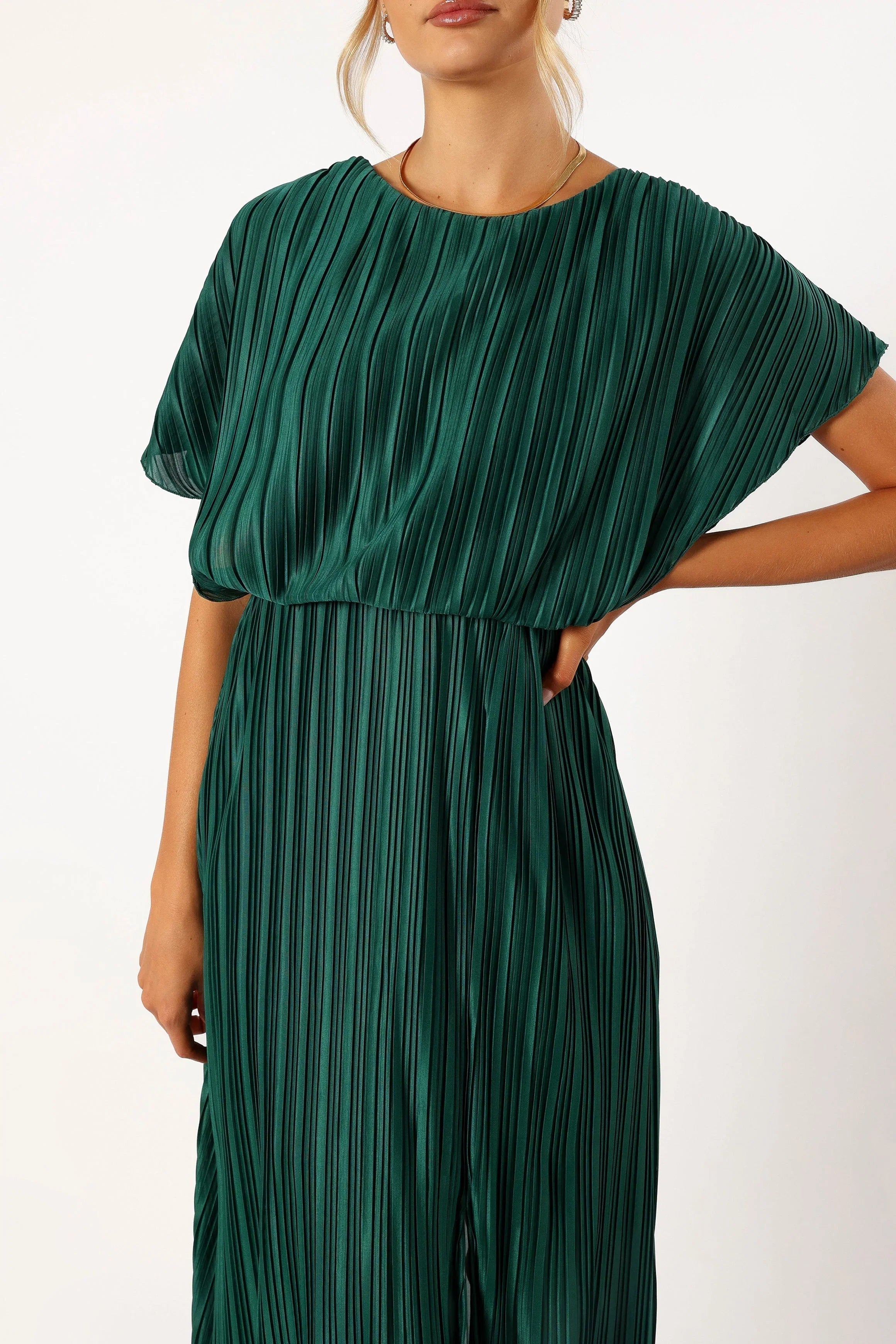 Neville Pleated Maxi Dress Teal Green