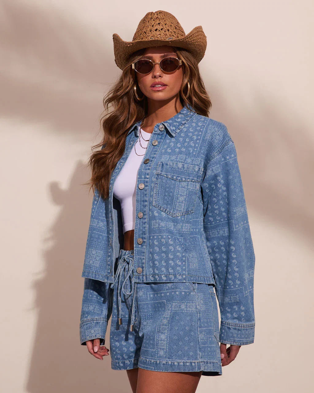 Prairie Canyon Paisley Denim Button Down Top