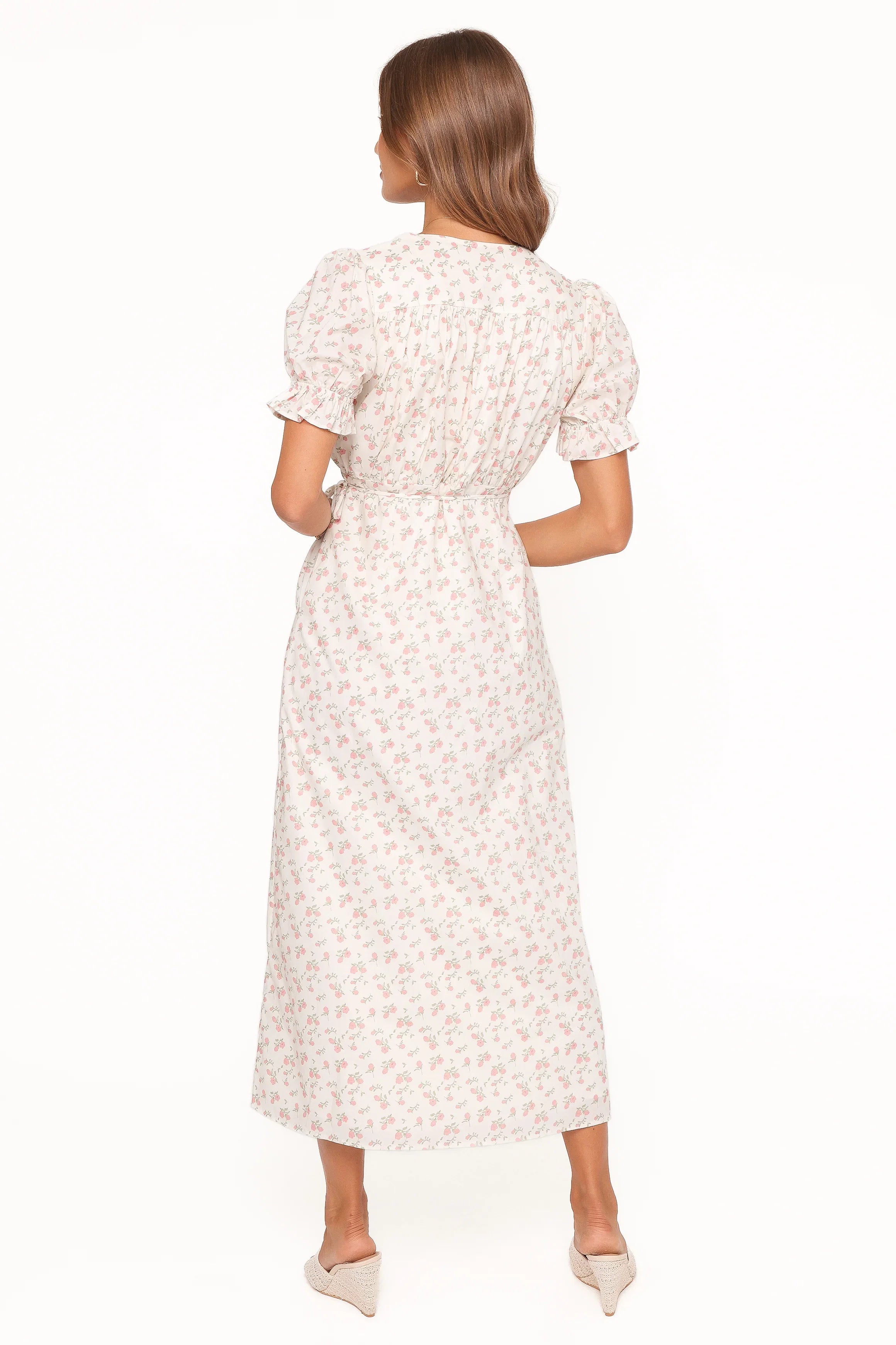 Mabella Midi Dress Peach Ditsy Floral