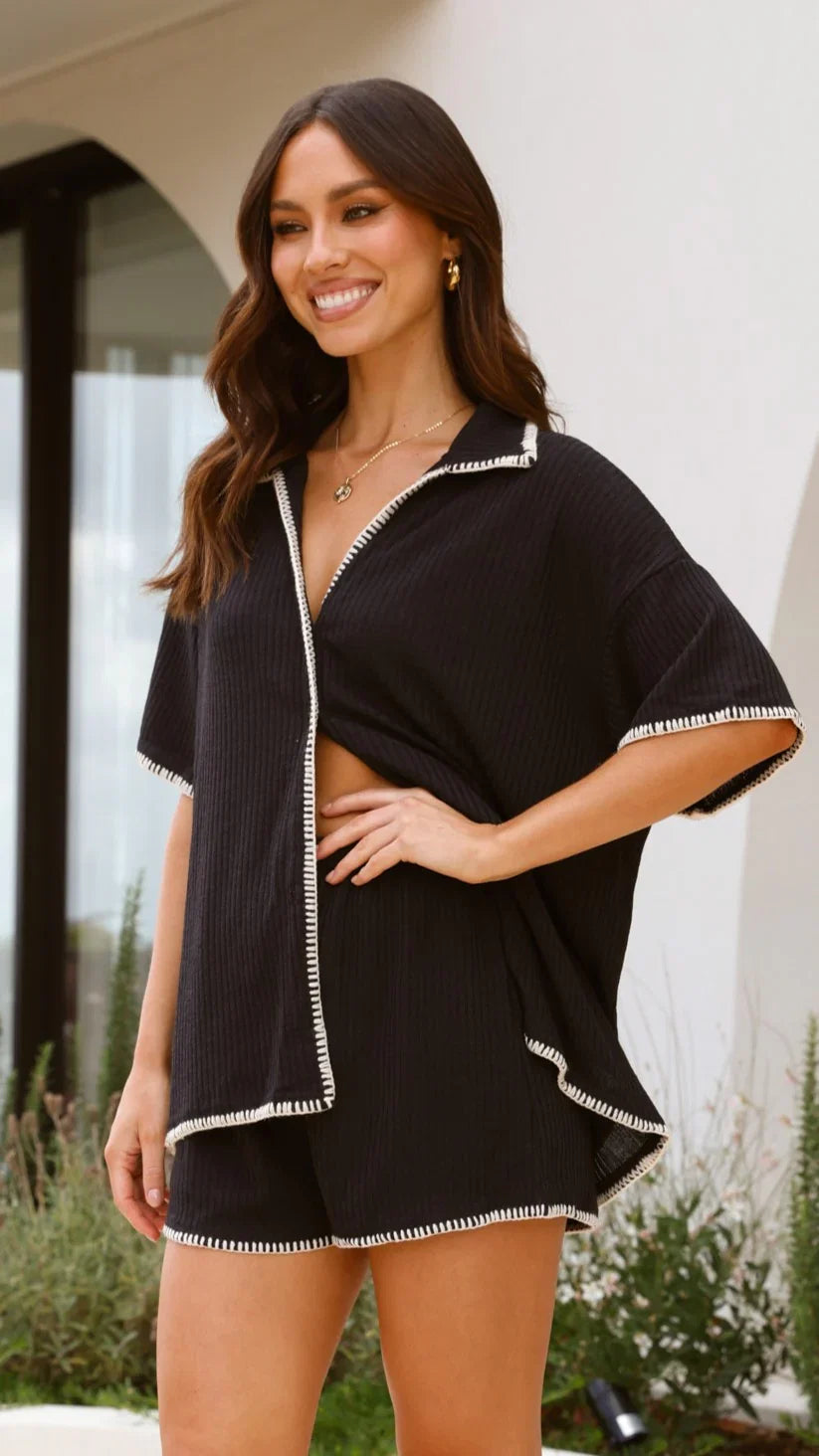 Eden Knit Top and Shorts Set Black