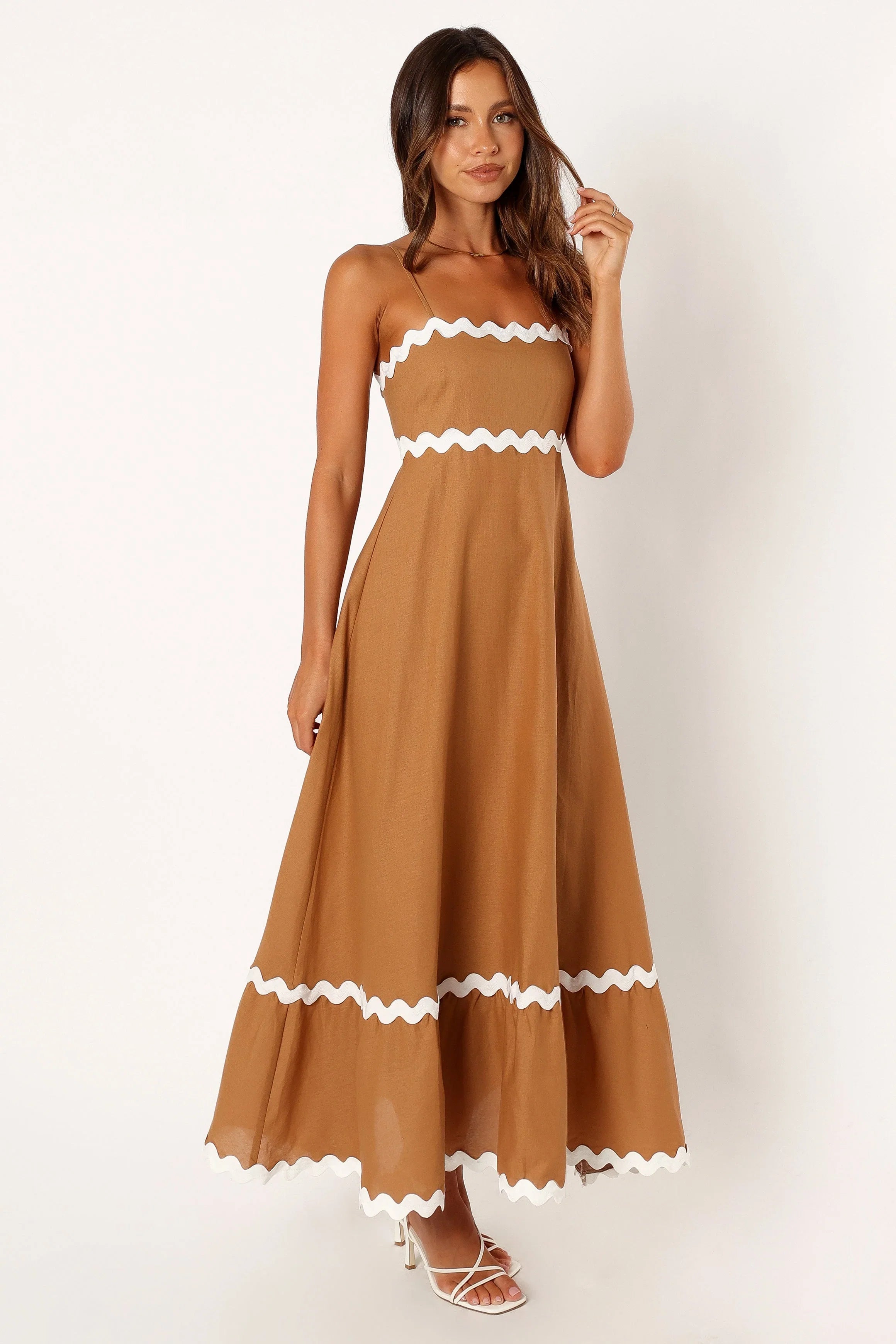 Yana Maxi Dress Tan White