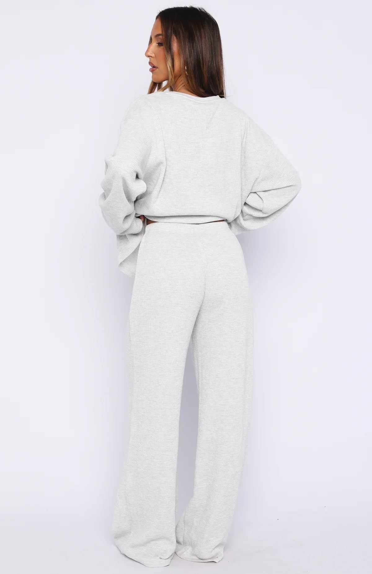 Leave Me Out Of It Waffle Wide Leg Sweatpants Grey Marle