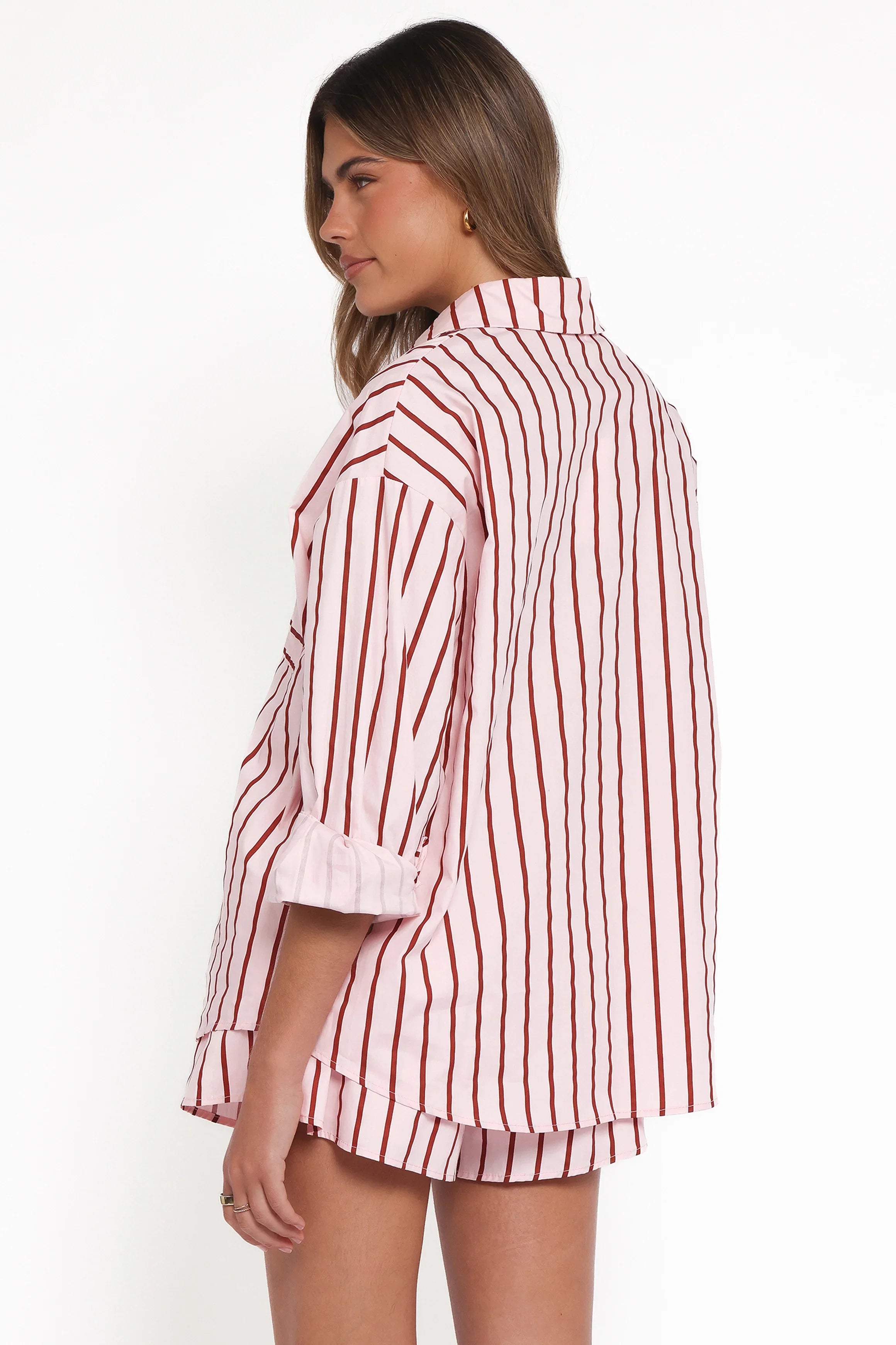 Ashlyn Short Set Pink And Burgundy Stripe