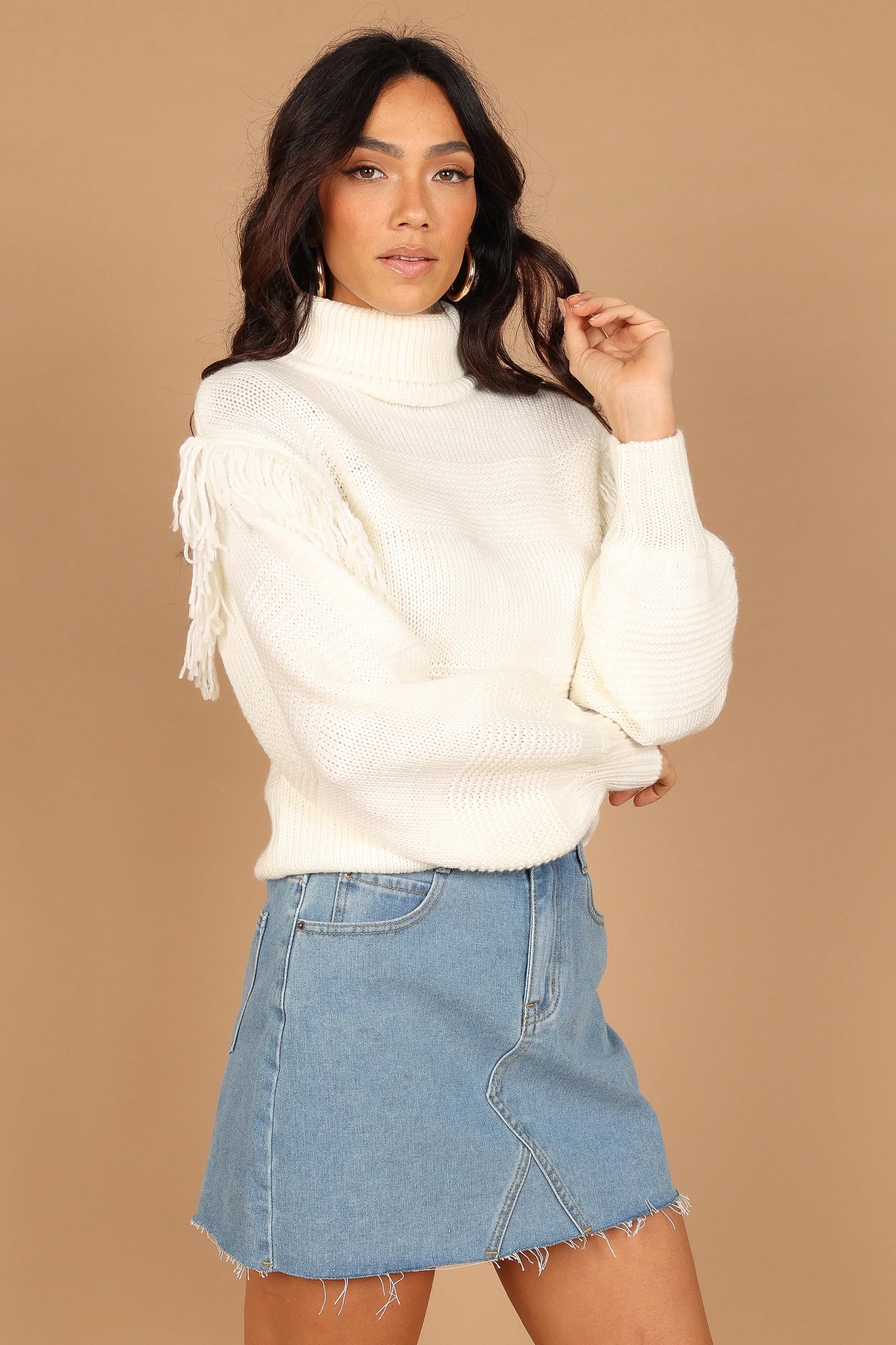 Christie Fringe Knit Sweater Cream