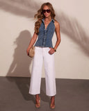 Alandrah Ruffle Collared Button Down Denim Top