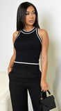 Kaori Contrast Stripe Knit Top Black