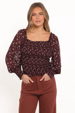 Greta Top Burgundy Floral