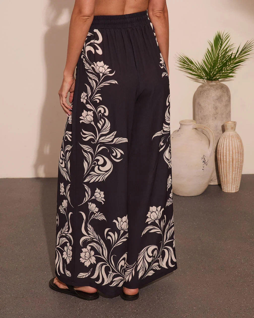 Korinna Floral Print Drawstring Wide Leg Pants