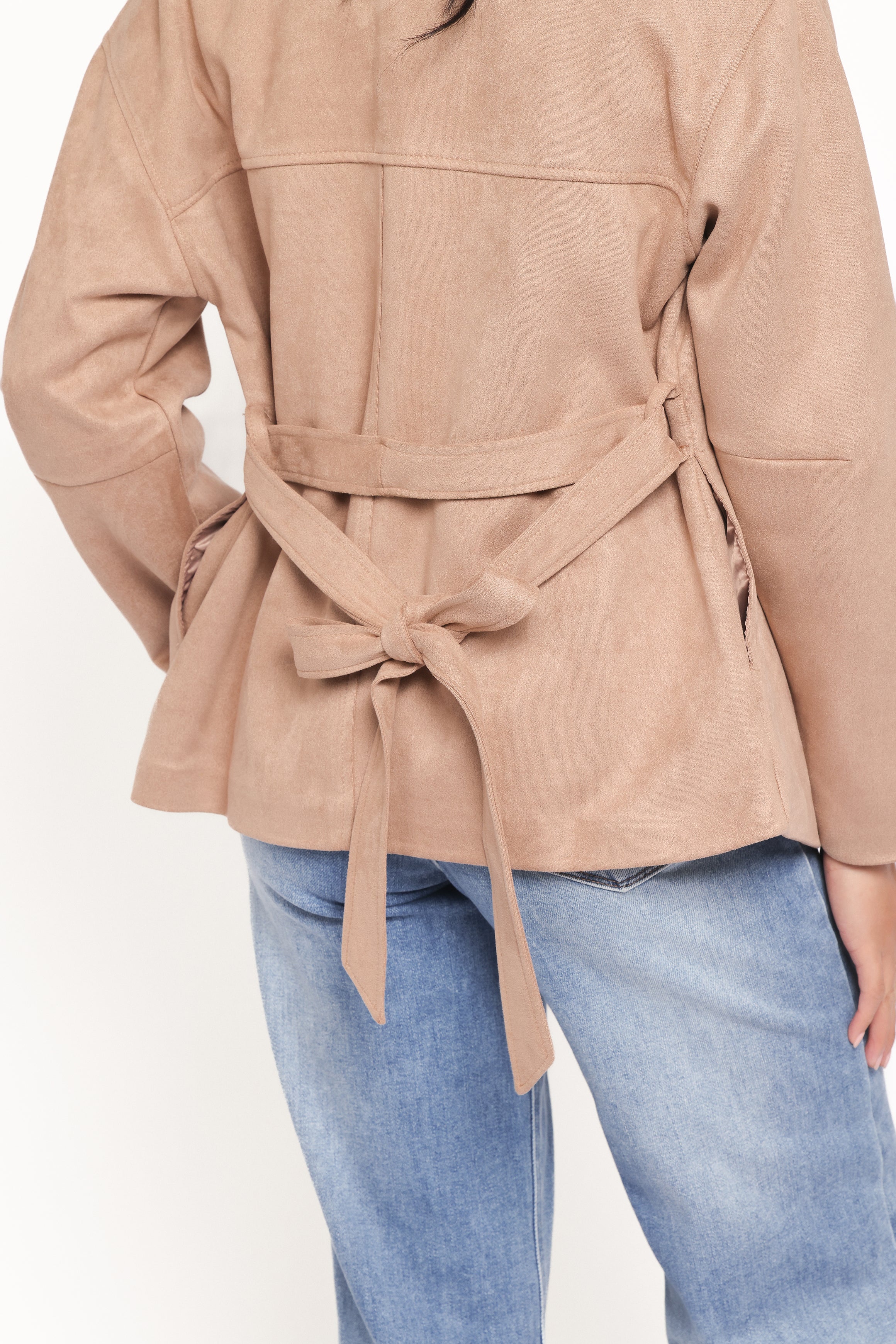 Nelly Faux Suede Cropped Trench Coat Mushroom