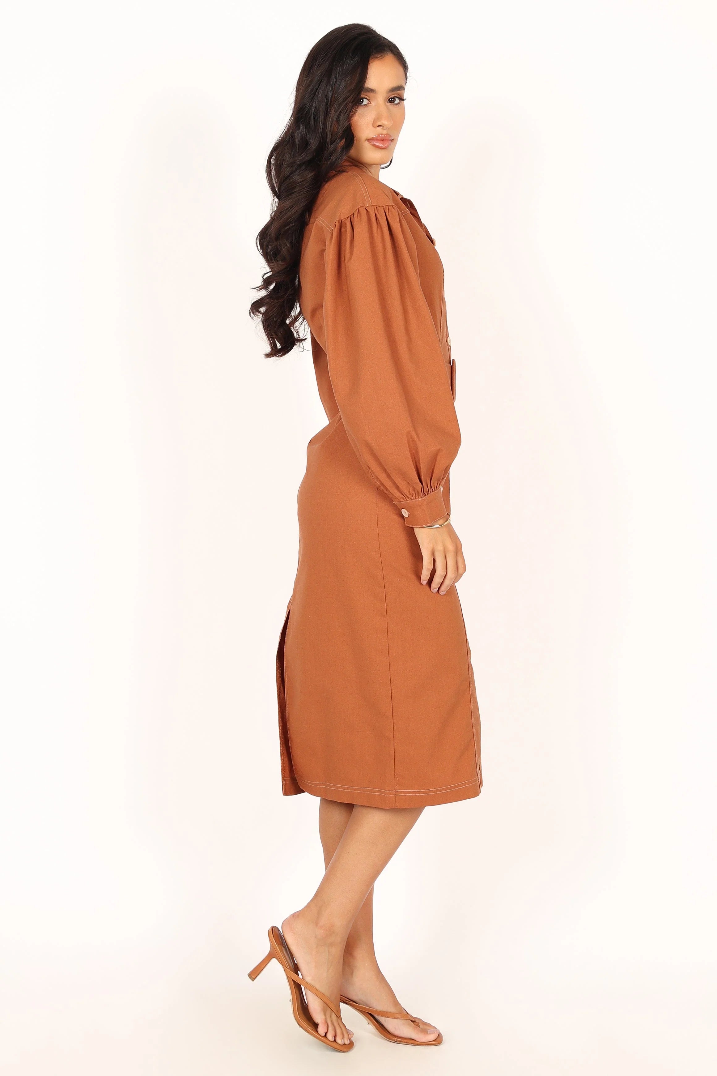 Coco Long Sleeve Midi Dress Tan