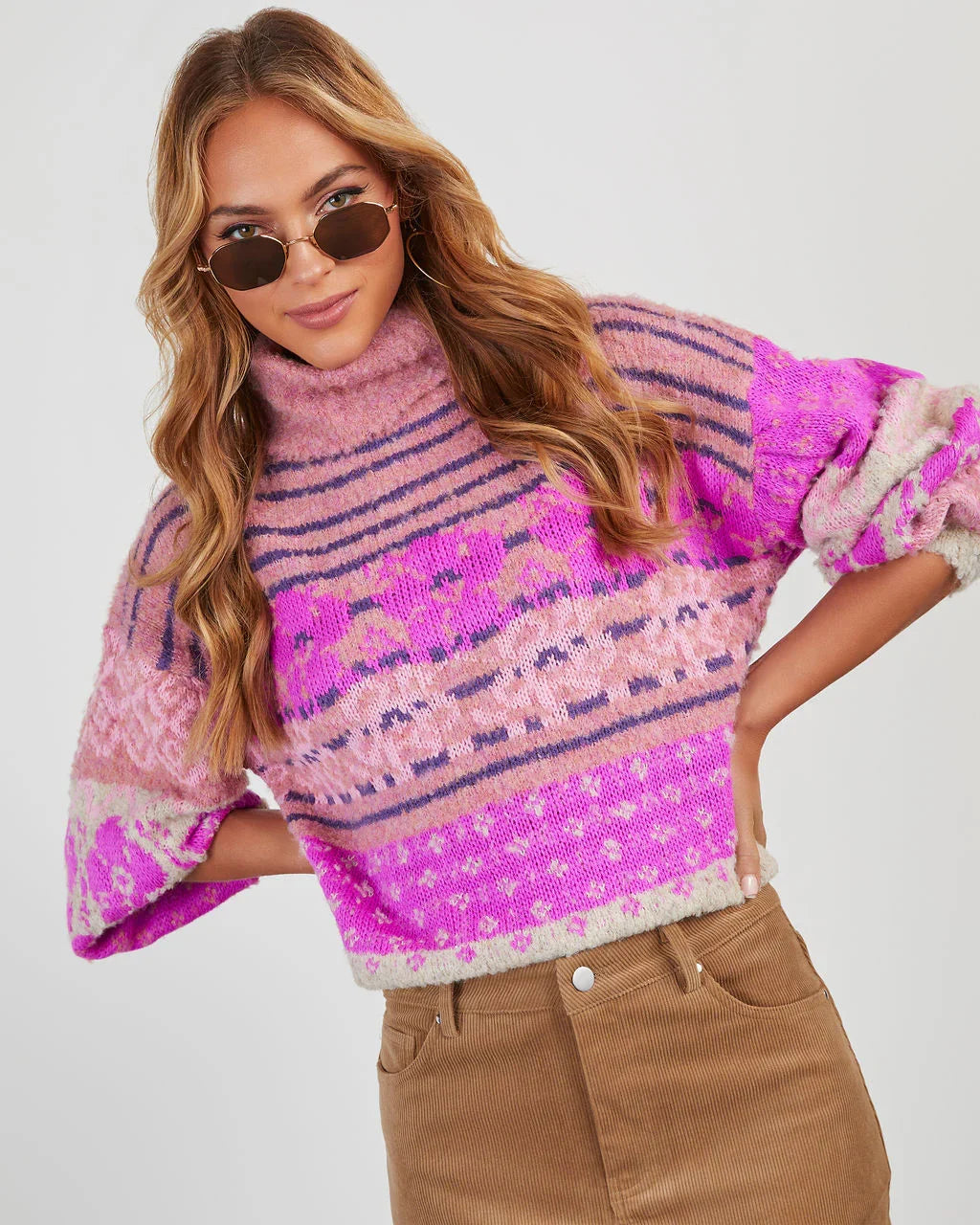 Monet Knit Printed Turtleneck Pullover Sweater