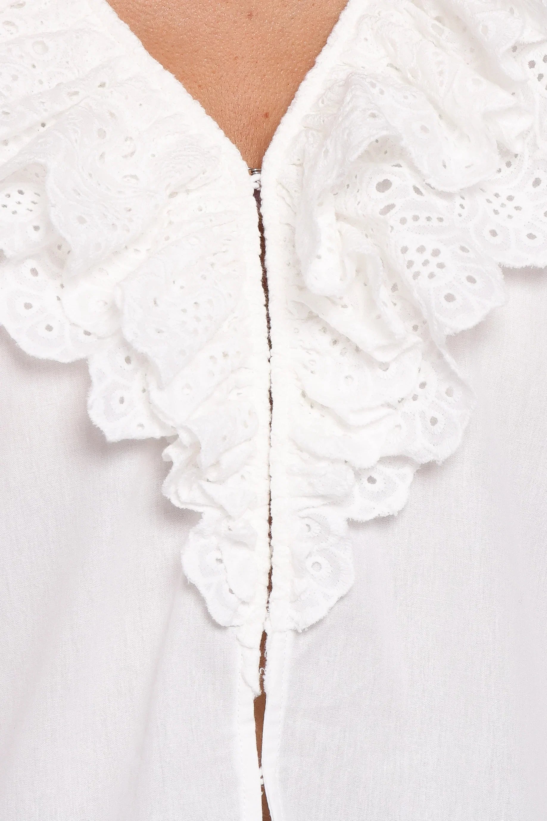 Aelwen Ruffle Blouse White Embroidery