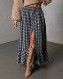 Gesibella Ruffle Hem Plaid Maxi Skirt