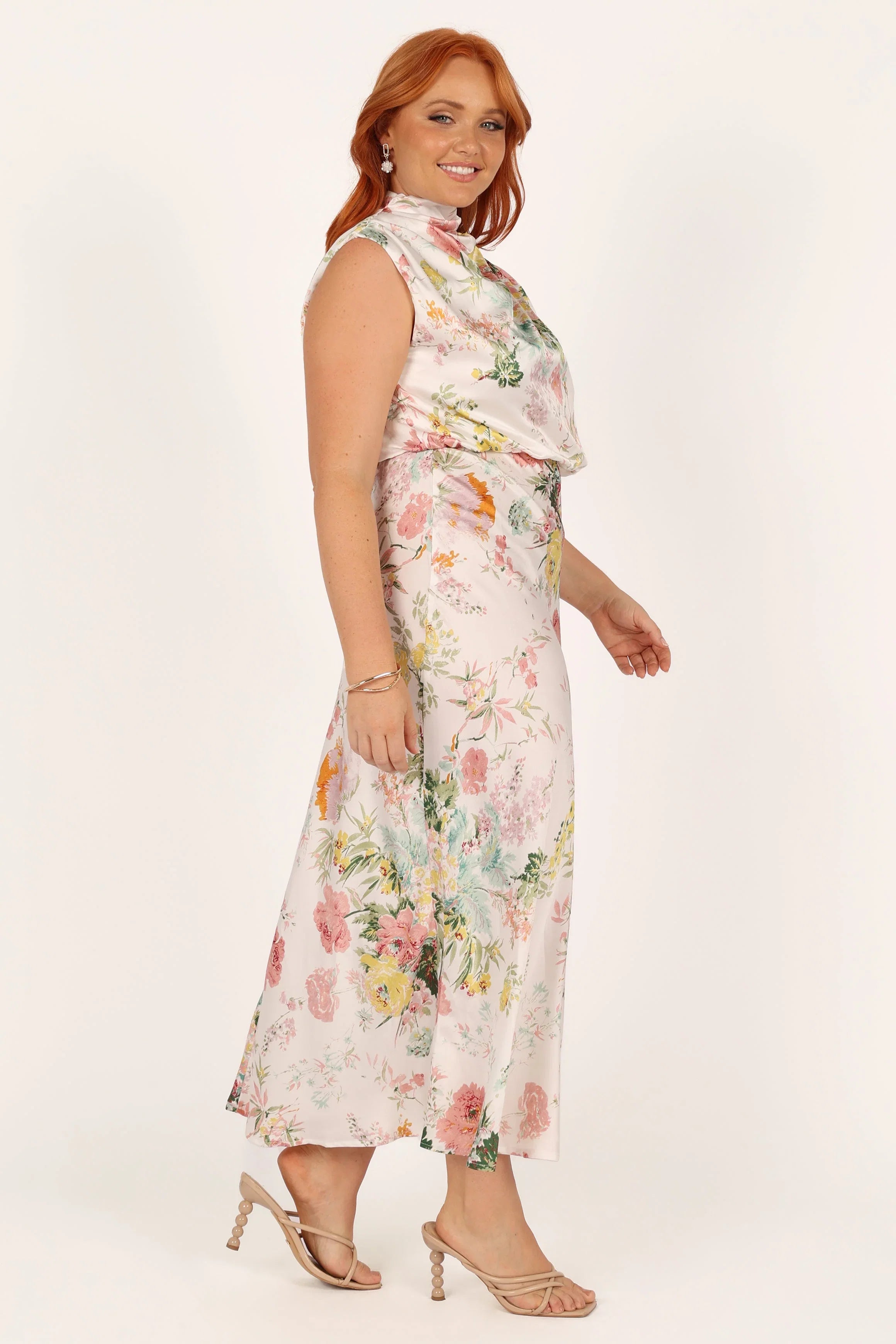 Anabelle Halter Neck Midi Dress White Floral