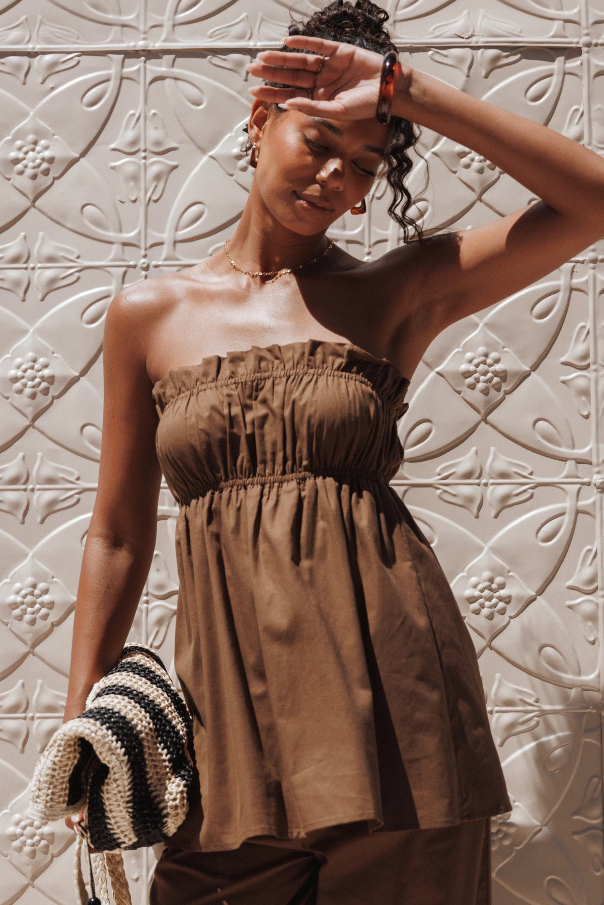Ember Strapless Tunic Top Brown