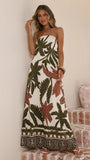Connie Maxi Dress Green Beige Palm