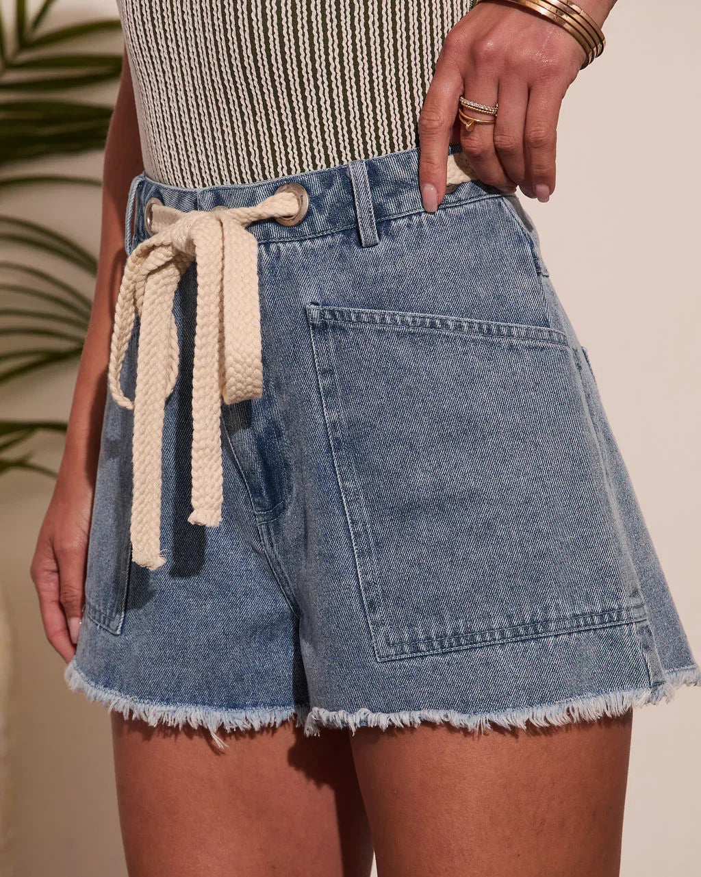 Anelle Drawstring High Rise Denim Shorts