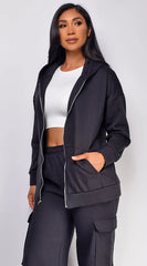 Everywhere Zip Up Oversized Hoodie Black