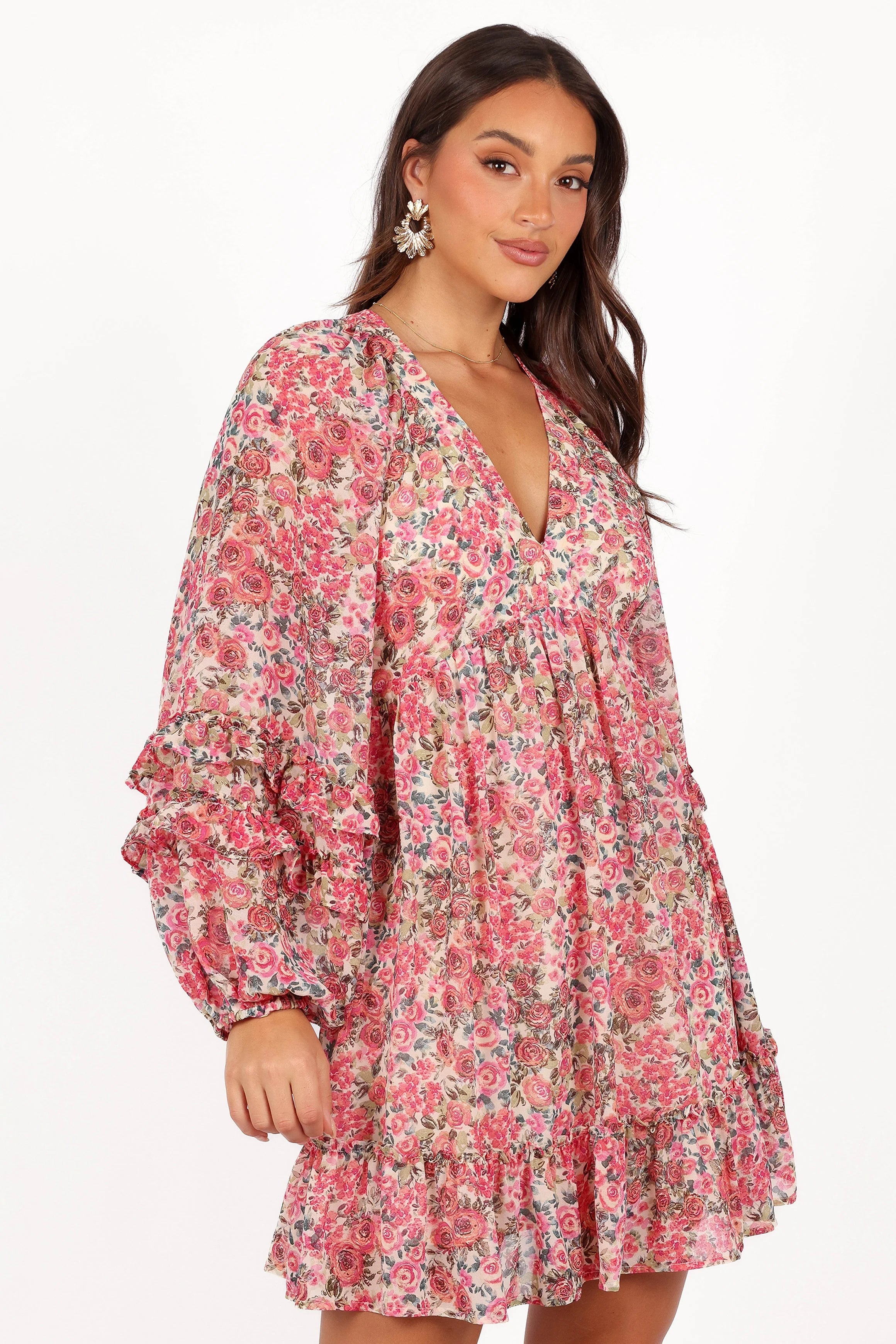 Reese Long Sleeve Mini Dress Pink Floral