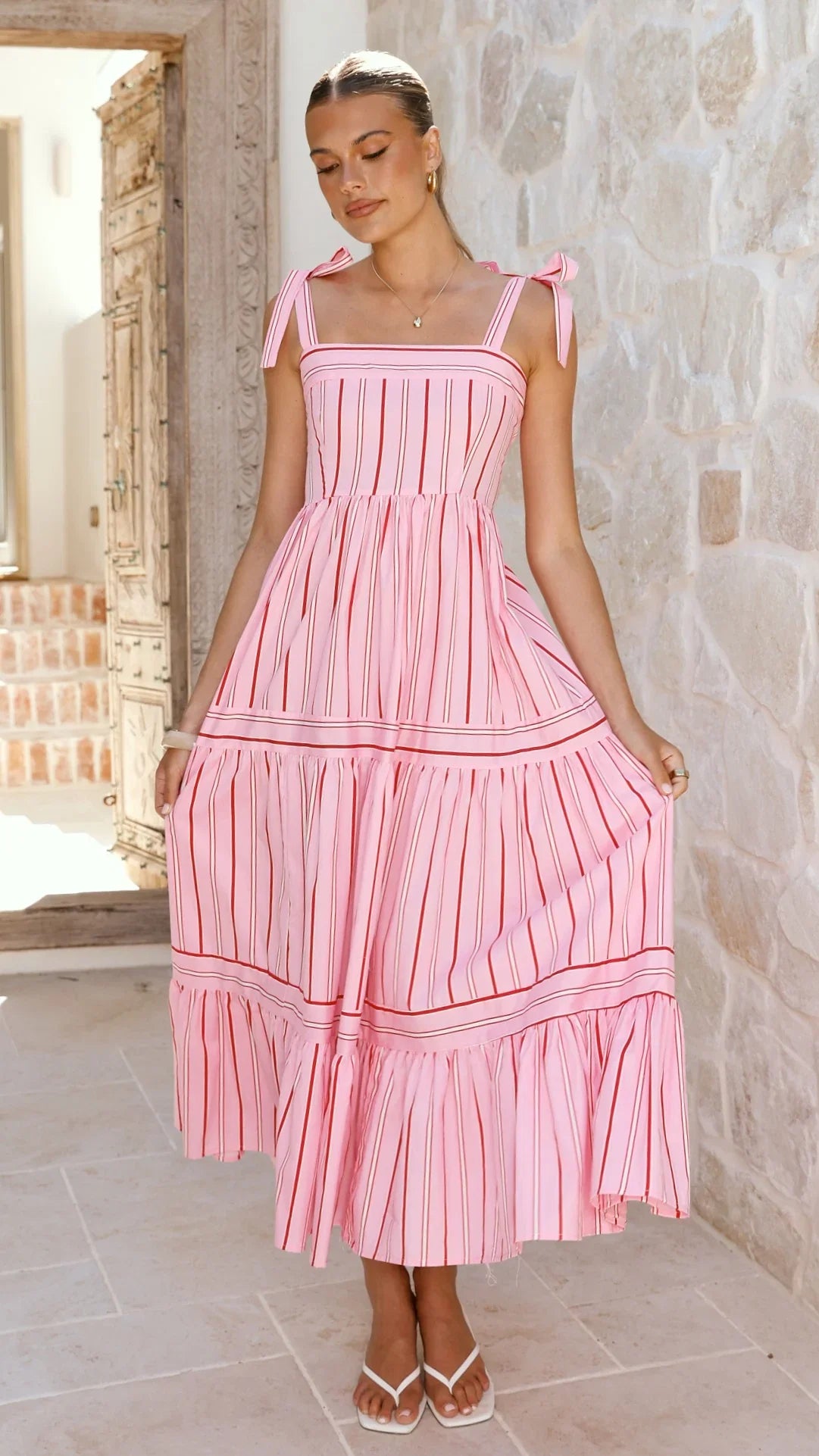 Caju Maxi Dress Pink Stripe