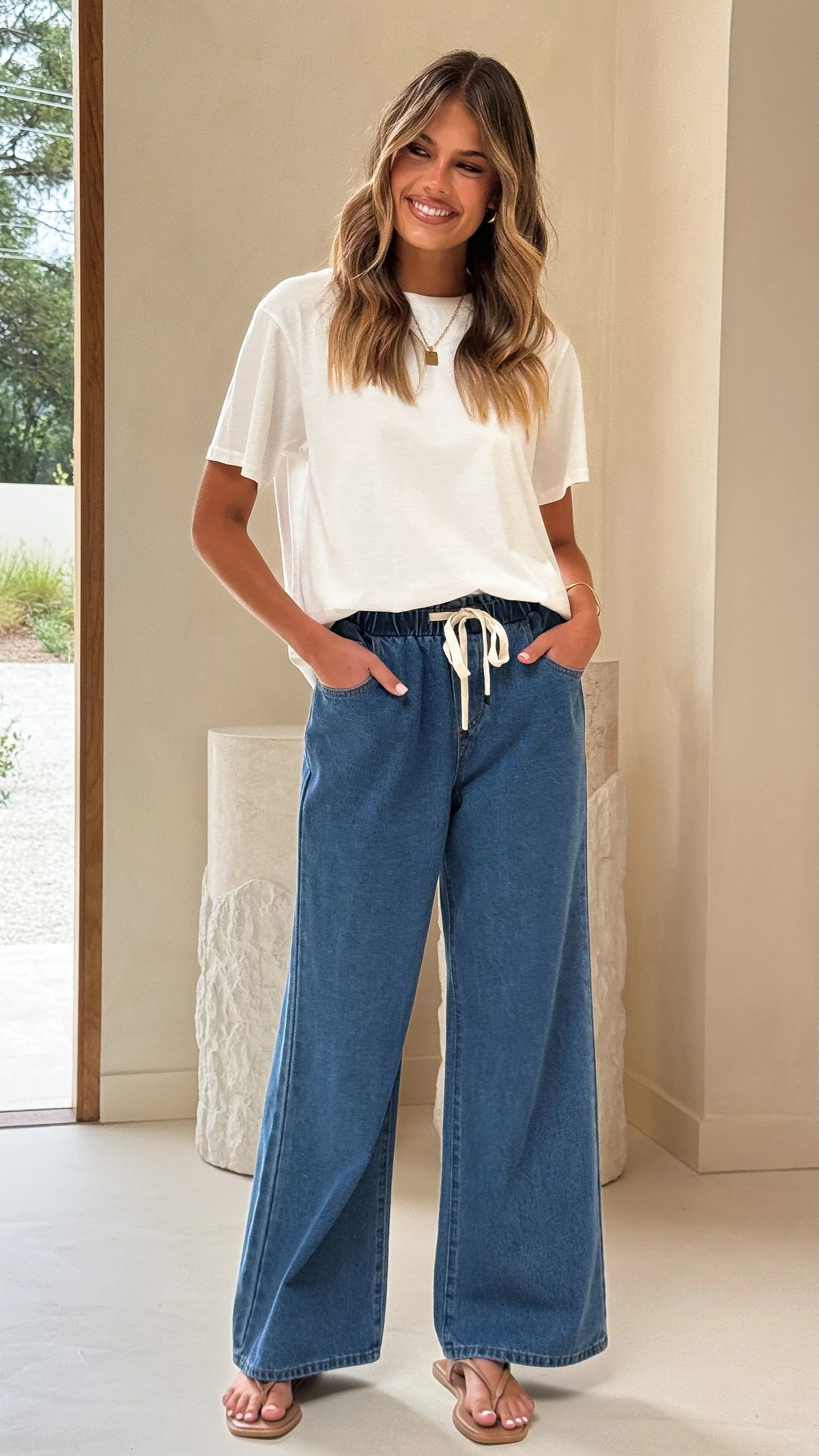 Elandra Wide Leg Pants Dark Denim