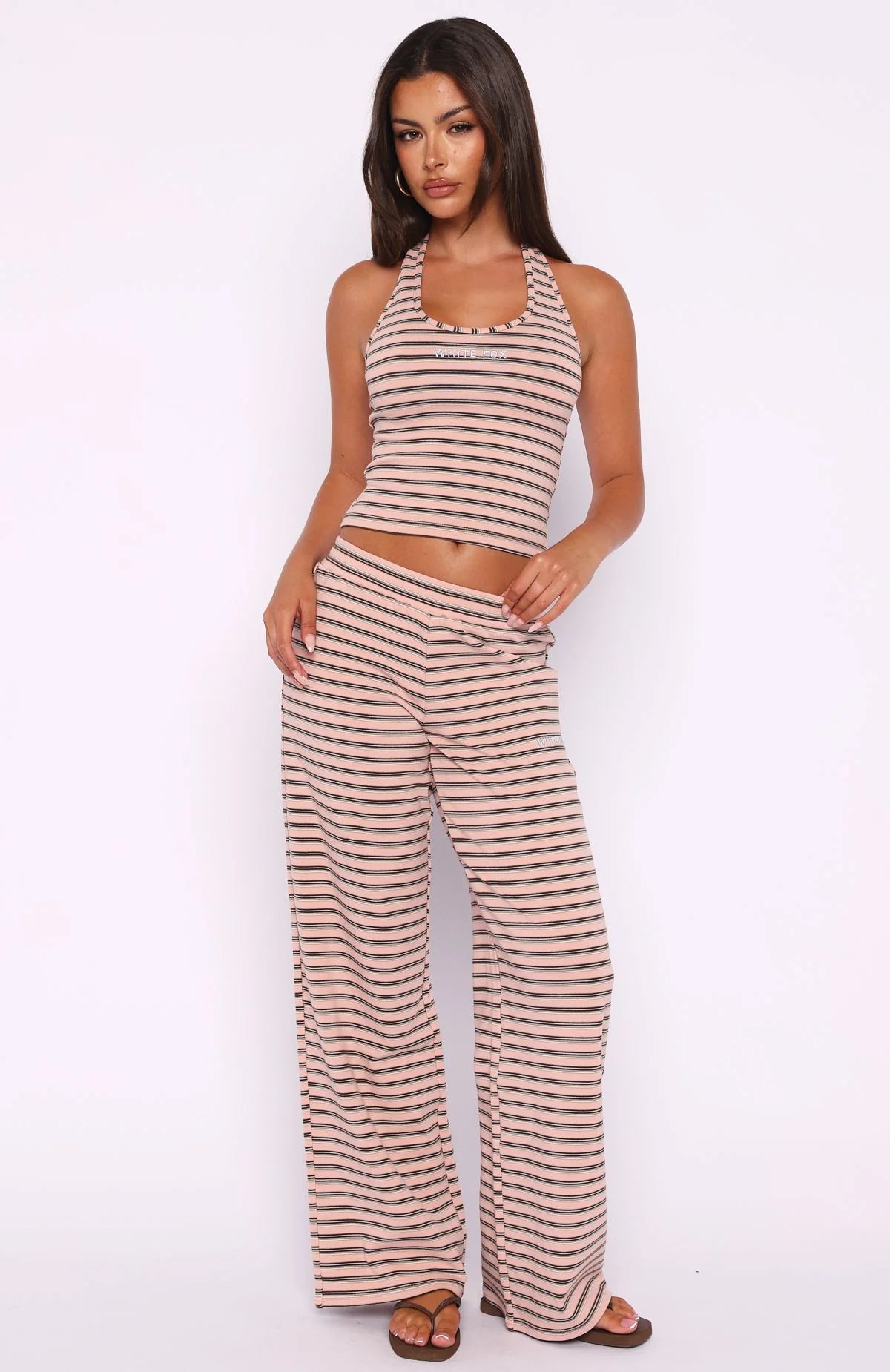 Looking Back Halter Top Pink Stripe