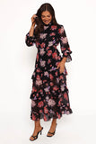 Isadora Long Sleeve Maxi Dress Black Blurred Floral