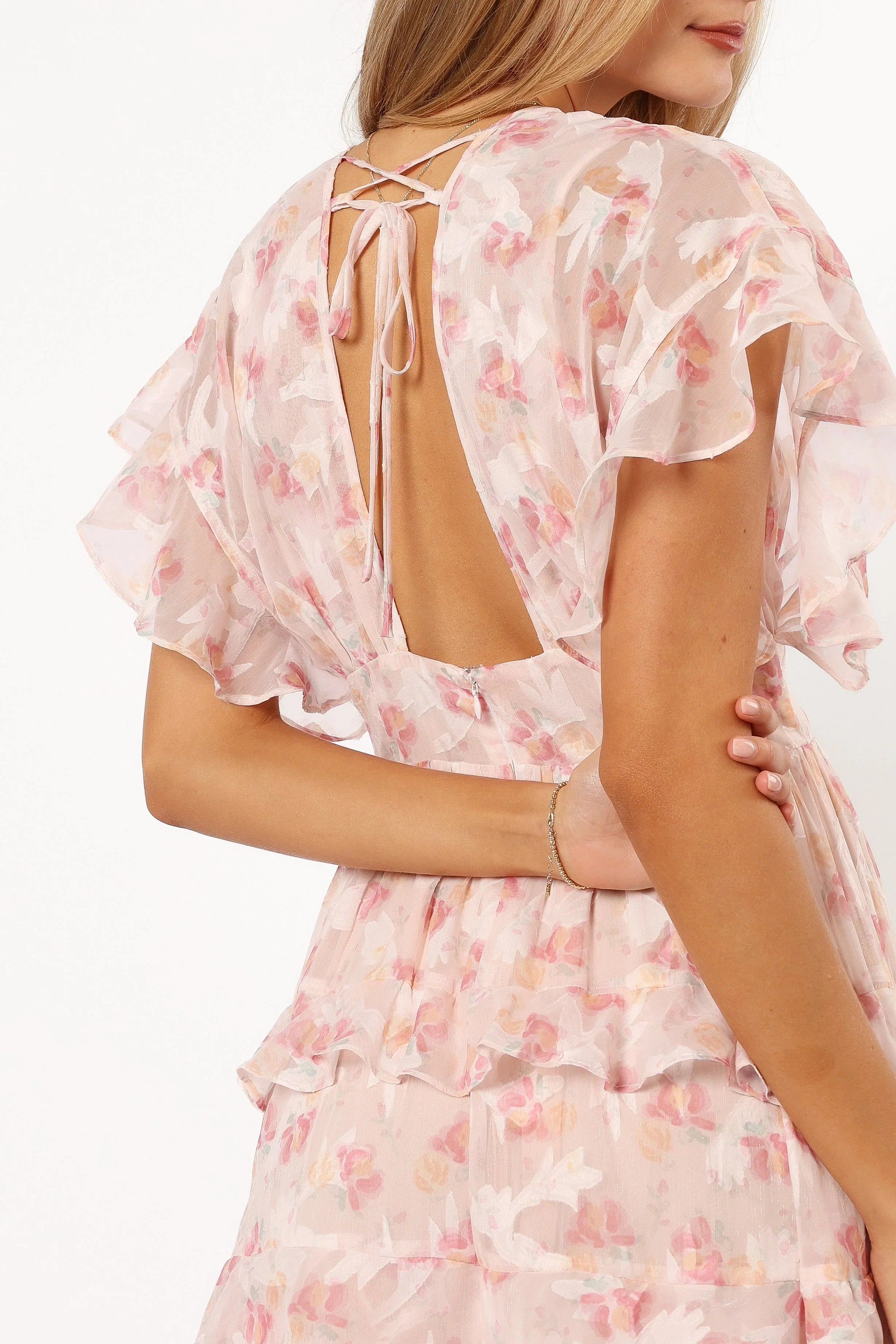 Daphne Ruffle Midi Dress Pink Orange